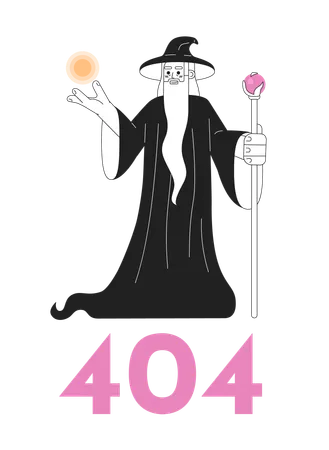Enchanter doing magic tricks black white error 404  Illustration