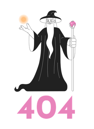 Enchanter doing magic tricks black white error 404  Illustration