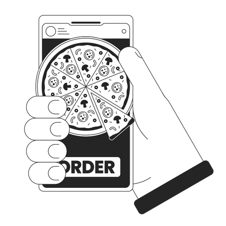 Pedindo pizza pelo smartphone  Ilustração