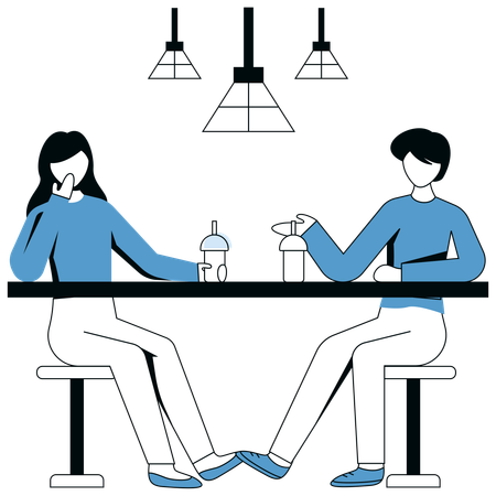 Hangout de mulher e homem no Café  Ilustração