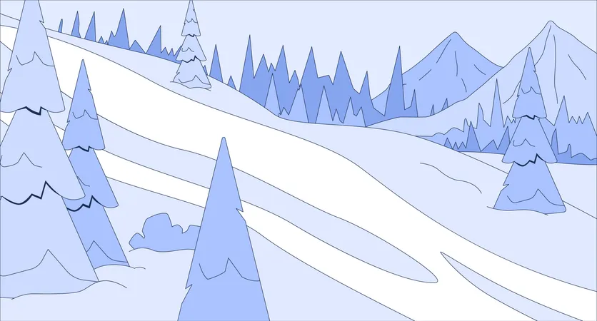 Encosta de colina coberta de neve  Ilustração