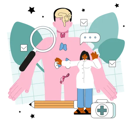 Endocrinologist Web Banner Or Landing Page Thyroid Gland Examination Doctor Examines And Diagnoses Endocrin System Diseases Idea Of Health And Medical Treatment Flat Vector Illustration Illustration
