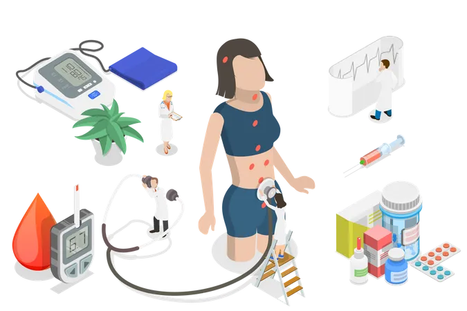 3 D Isometric Flat Vector Conceptual Illustration Of Endocrinology Diagnostics And Treatment Of Endocrine System Disorders Illustration