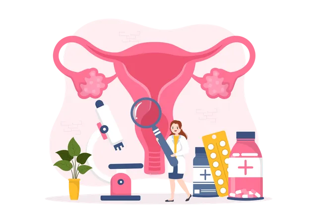 Endometriosis With Condition The Endometrium Grows Outside The Uterine Wall In Women For Treatment In Flat Cartoon Hand Drawn Templates Illustration Illustration