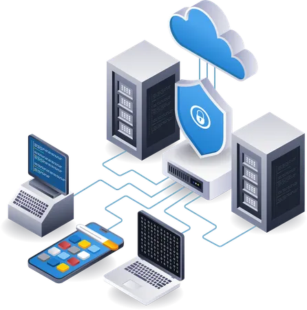 Tecnologia de aplicativo de servidor em nuvem de segurança de dados de endpoint  Ilustração
