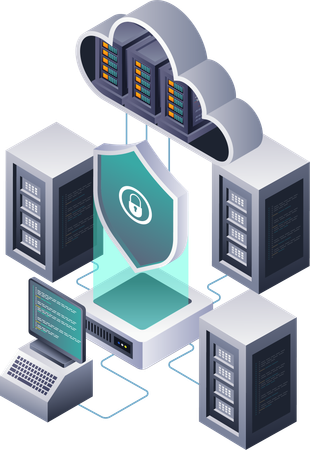 Endpunktsicherheit für die Analyse und Verwaltung von Cloud-Server-Daten  Illustration