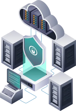 Endpunktsicherheit für die Analyse und Verwaltung von Cloud-Server-Daten  Illustration