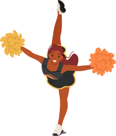 Energetic Black Cheerleader Girl Balancing on One Leg  Illustration