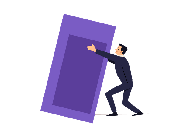 Energetic Businessman is pushing purple rectangular stone Illustration