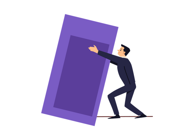 Energetic Businessman is pushing purple rectangular stone  Illustration