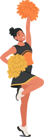 Energetic Cheerleader Girl Character In Vibrant Uniform Twirls Pompoms With Enthusiasm Radiant Smile Contagious Energy And Dynamic Moves Light Up The Crowd Embodying Team Spirit And Pep Vector Illustration