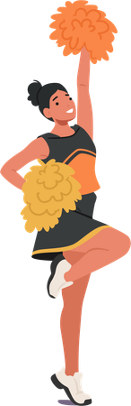 Energetic Cheerleader Girl In Vibrant Uniform Twirls Pompoms With Enthusiasm  Illustration