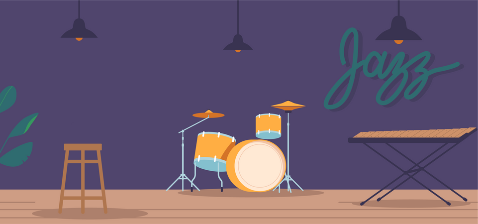 Energetic Jazz Concert Stage Set  Illustration