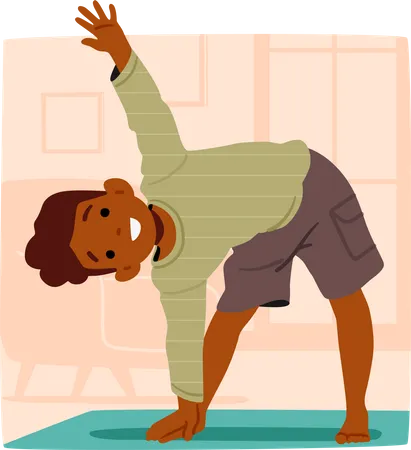 Energetic Little Boy Enthusiastically Engages In Morning Exercises Child Character Stretching And Leaning With A Joyful Smile Embracing A Healthy Start To His Day Cartoon People Vector Illustration Illustration