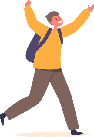 Energetic Little School Boy Sprinting With Enthusiasm Showcasing A Joyous And Carefree Spirit As He Races Through The Schoolyard Happy Pupil Male Character Cartoon People Vector Illustration Illustration