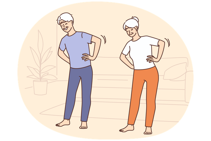 Energetic old people training at home  Illustration