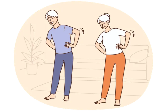 Energetic old people training at home  Illustration