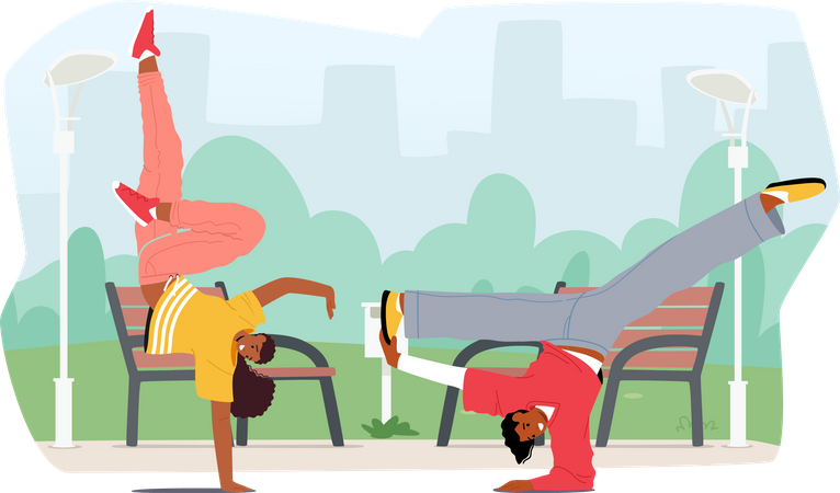 Energetic Street Dancer dancing in park  Illustration