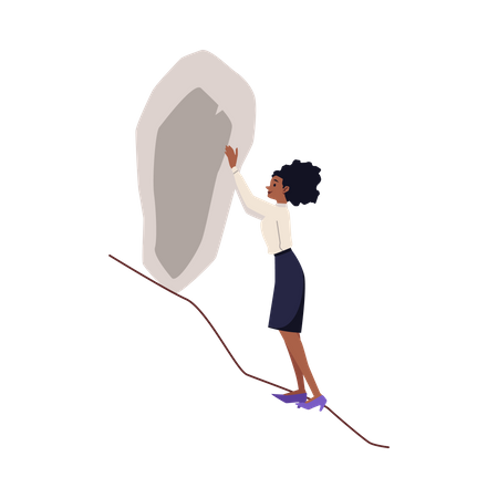 Energetic woman pushes a stone boulder Illustration
