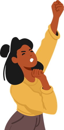 Energetic Woman Wearing Yellow And Black Clothing Raises Fists In Protest  Illustration