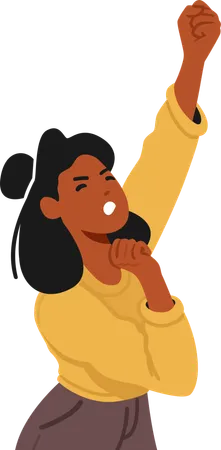 Energetic Woman Wearing Yellow And Black Clothing Raises Fists In Protest  Illustration