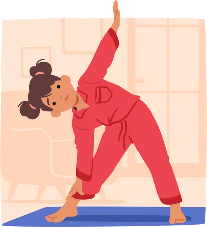 Energetic Young Girl Joyfully Performs Morning Exercises Little Child Character Stretching Jumping And Dancing To Start Her Day With Enthusiasm And Vitality Cartoon People Vector Illustration Illustration