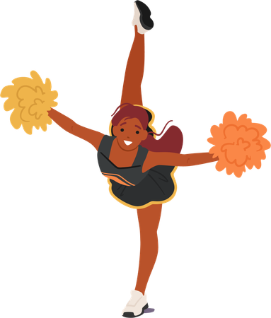 Energética garota negra líder de torcida se equilibrando em uma perna  Ilustração