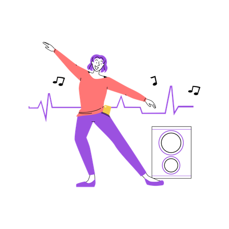 Energetischer Tanz mit Musiklautsprecher  Illustration