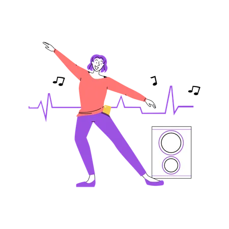 Energetischer Tanz mit Musiklautsprecher  Illustration