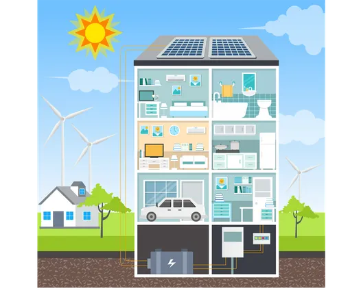 Ahorro De Energia De Paneles Solares Para Hogares Inteligentes Ilustración