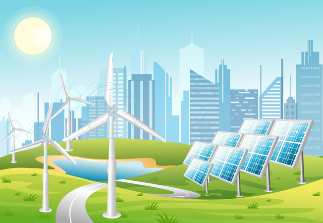 Energía ecológica sostenible  Ilustración