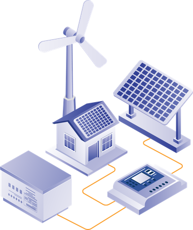 Energía eléctrica con paneles solares.  Ilustración