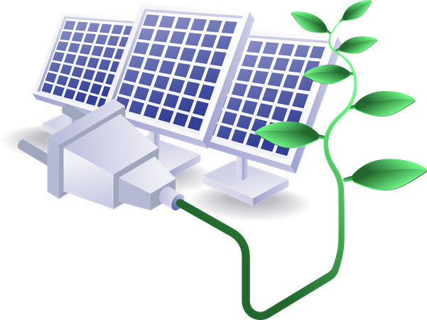 Energía eléctrica ecológica procedente de paneles solares.  Ilustración