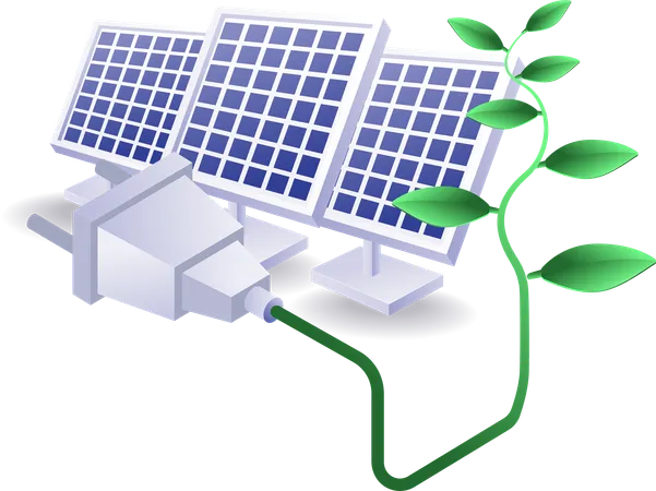 Energía eléctrica ecológica procedente de paneles solares.  Ilustración