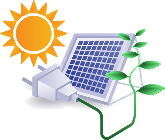 Energía eléctrica ecológica procedente de paneles solares.  Ilustración