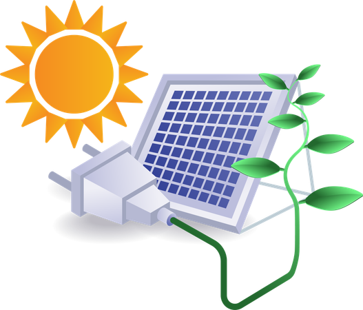 Energia elétrica ecológica a partir de painéis solares  Ilustração