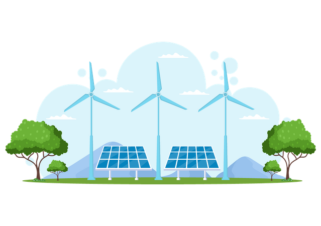 Energia Eólica e Solar  Ilustração
