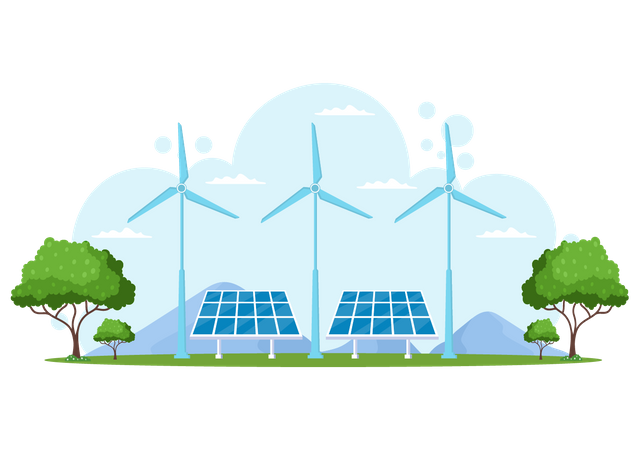 Energía eólica y solar  Ilustración