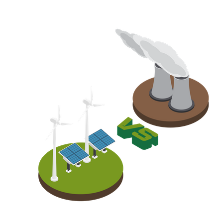 Energía renovable vs fuente de energía no renovable  Ilustración