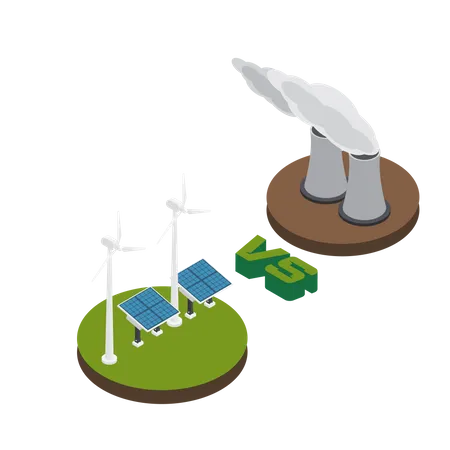 Energía renovable vs fuente de energía no renovable  Ilustración