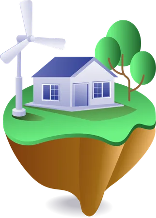 Energia renovável é usada em casas  Ilustração