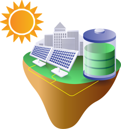 Energía solar almacenada en baterías.  Ilustración