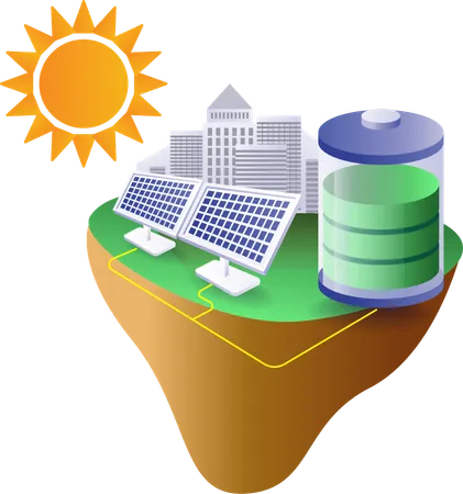 Energía solar almacenada en baterías.  Ilustración