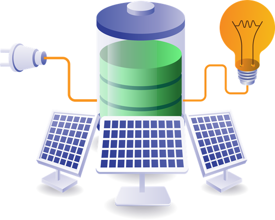 A energia solar armazenada é usada para manter a lâmpada acesa  Ilustração