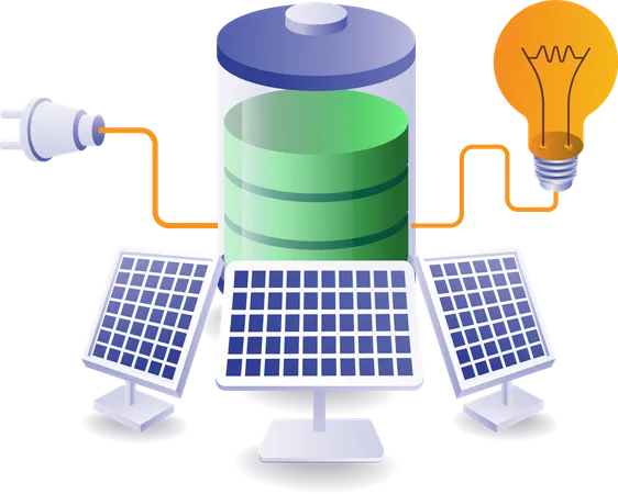 A energia solar armazenada é usada para manter a lâmpada acesa  Ilustração