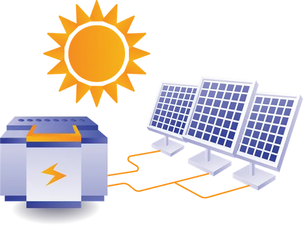 A energia solar é armazenada em geradores  Ilustração