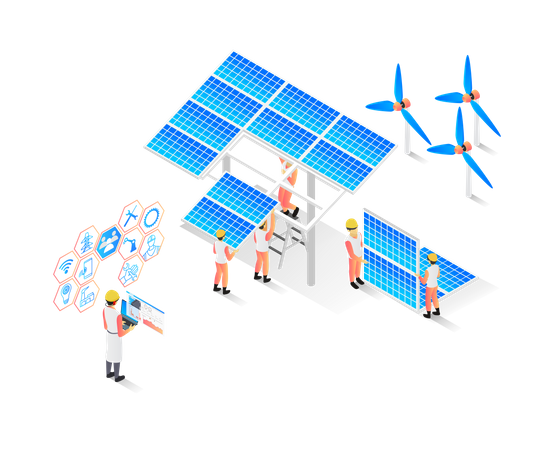 Energía solar y eólica  Ilustración