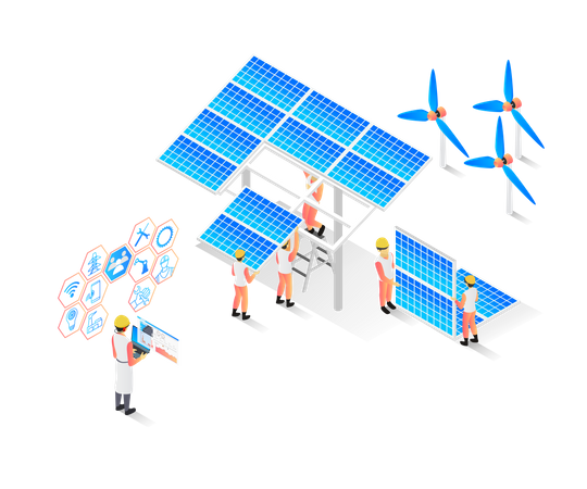 Energía solar y eólica  Ilustración