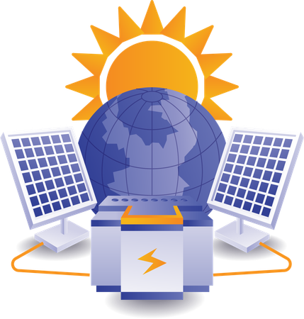 Energía verde almacenada en centrales eléctricas  Ilustración