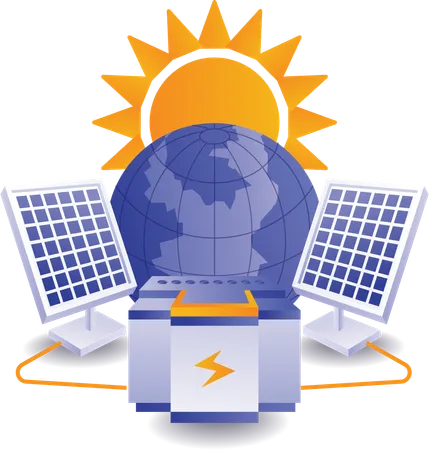 Energía verde almacenada en centrales eléctricas  Ilustración